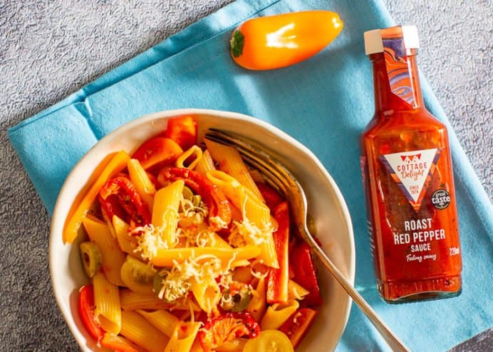 Penne with spicy roasted pepper sauce