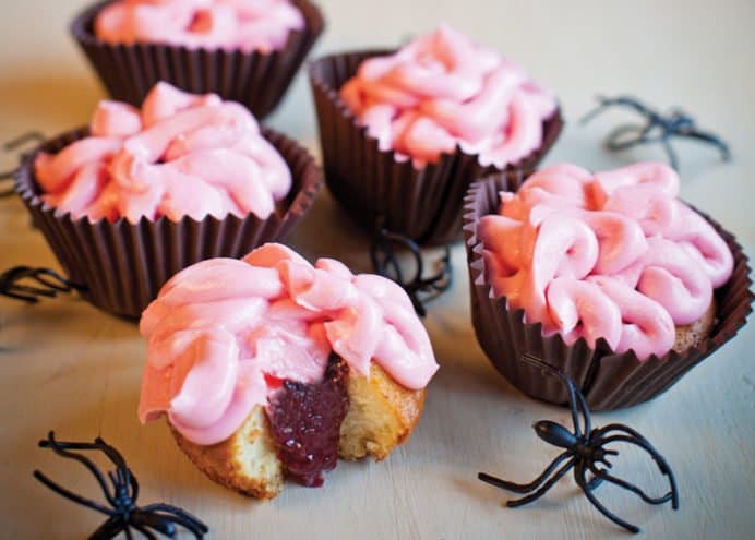 Strawberry Halloween Brain Cupcakes